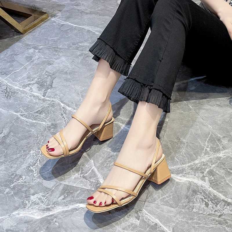 Womens Sandals Wedge Shoes 2025 New Summer Casual Womens Sandals Wen High Heel Sandals Wan Fang High Heel Open Anklet Strap Y250304