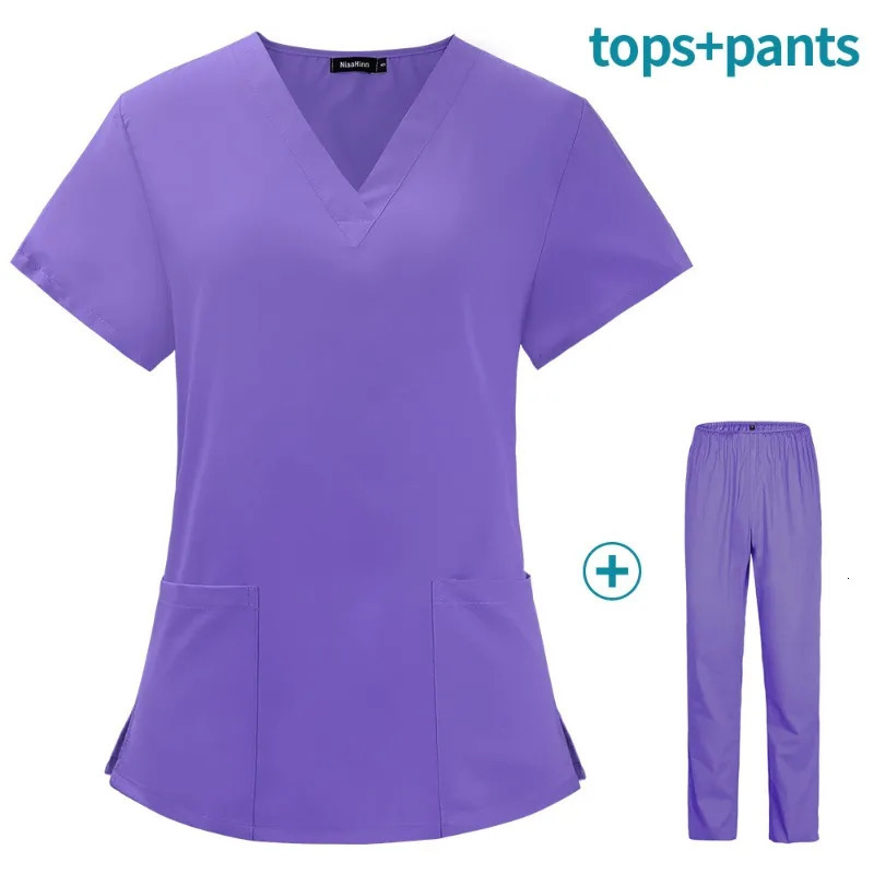 Spa Doctor Nursing Tunic Suit Scrub Set Salon Workwear Clinical Scrubs Top Pant 250304