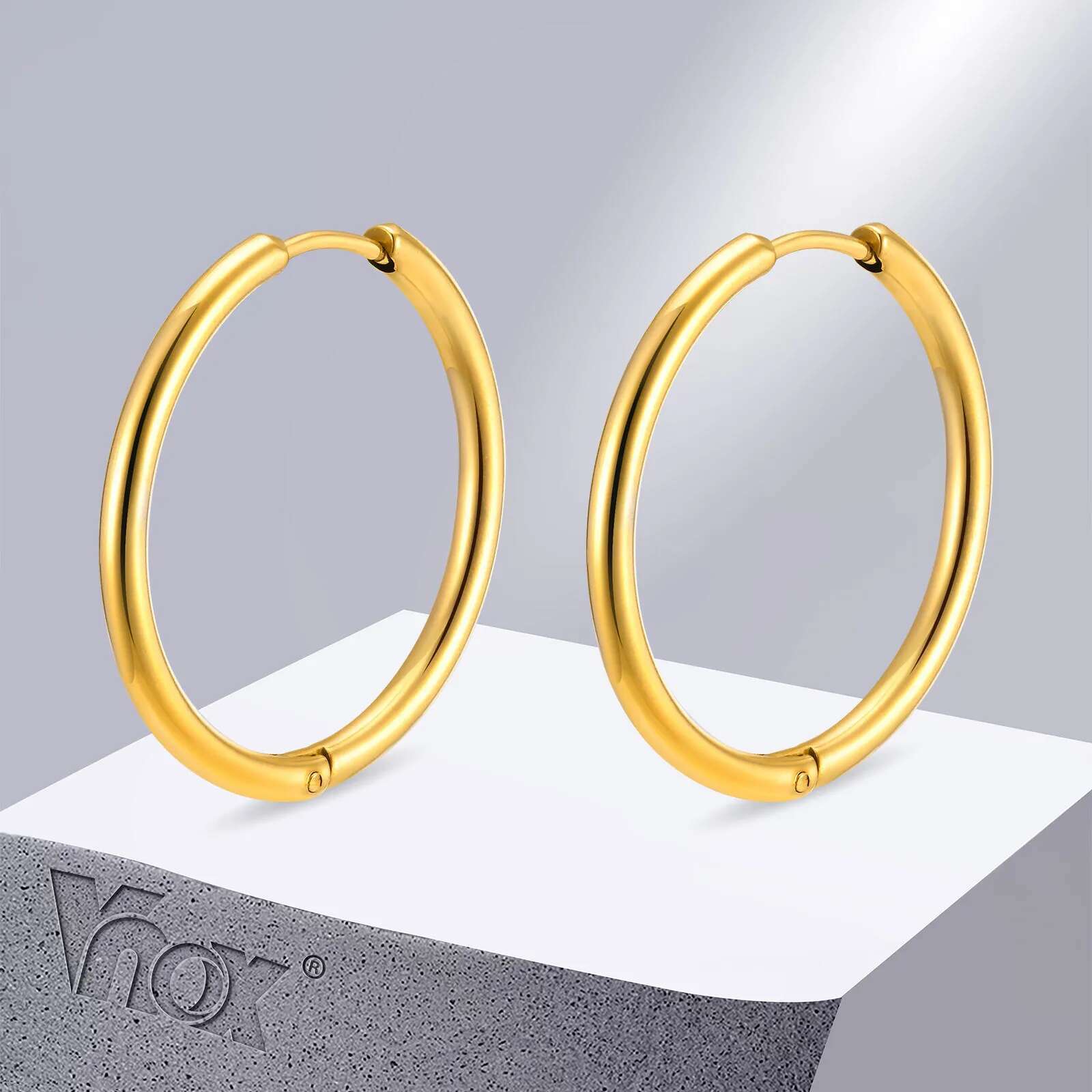 Vnox 11/20/25/30mm Hoop Earrings for Women Girls, Simple Minimalist Stainless Steel Hies, Anti Allergy Hoops