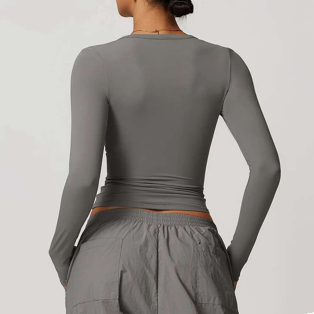 Long Women Sleeve Workout Crop Tops Yoga T-Shirts Solid Sports Top Running Shirts Exposed Navel Quick Dry Fiess Sport Wear Kl-My