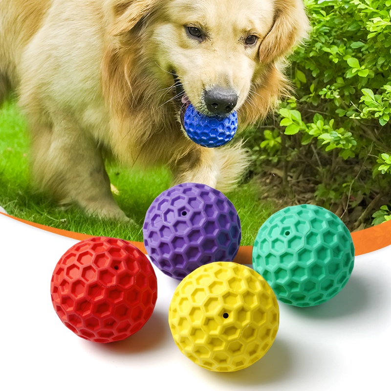 wholesale Factory Natural Rubber Honeycomb Shape Squeaky ball Interactive Dog Toys Elastic rubber Dog ball