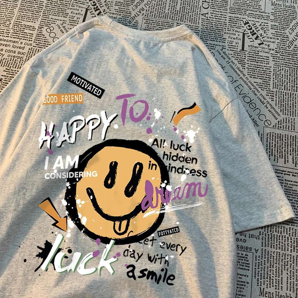 Happy dreams, lucky smiles, men's and women's T-shirts, high-quality round neck T-shirts, summer sportswear, loose cotton breathable T-shirt