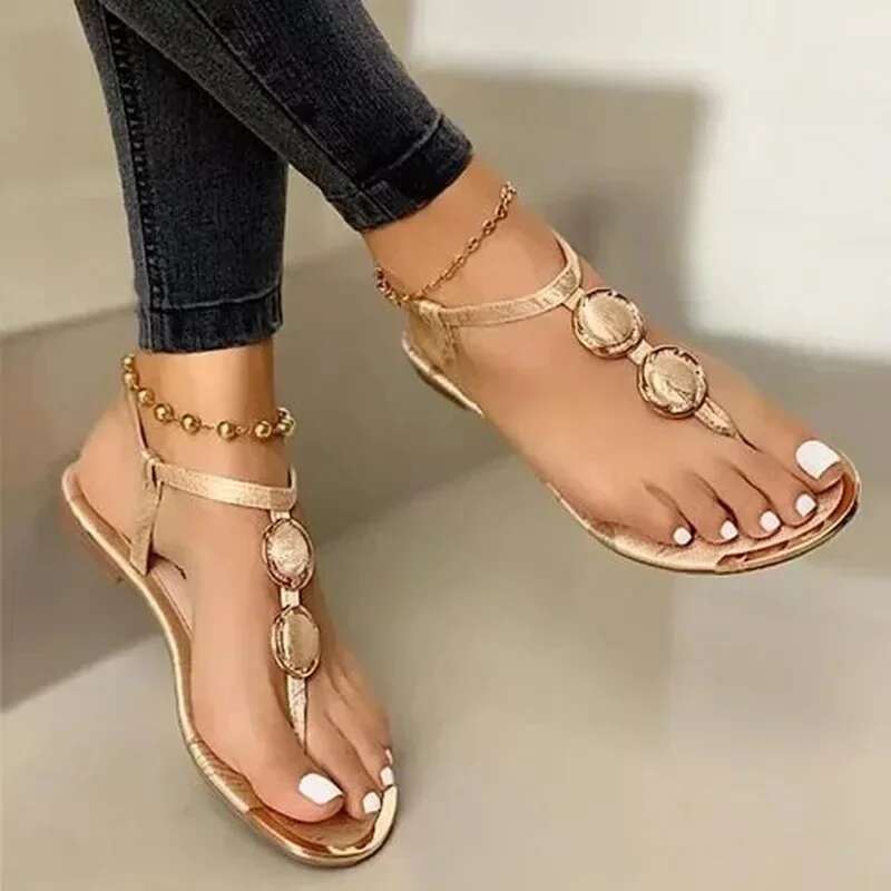 Women's Rhie Decor Flat Sandals, Casual Clip Toe Summer Shoes, Lightweight Elastic Band Sandals