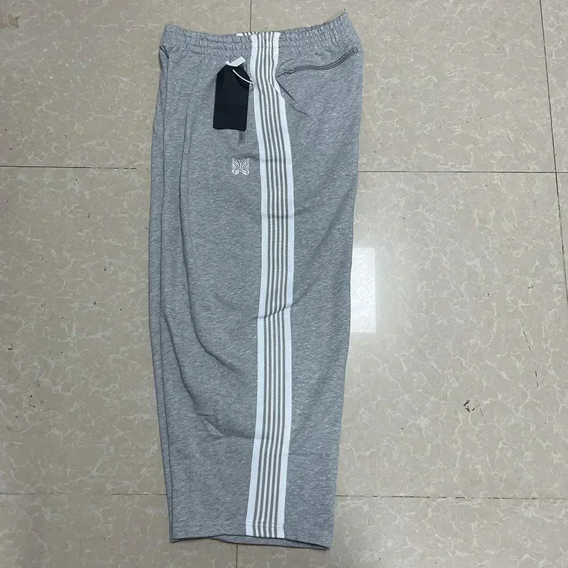 25SS Butterfly Embroidery AWGE Wide Leg Pants Men Women Grey Pure Cotton Oversized Striped Sweatpants 250304
