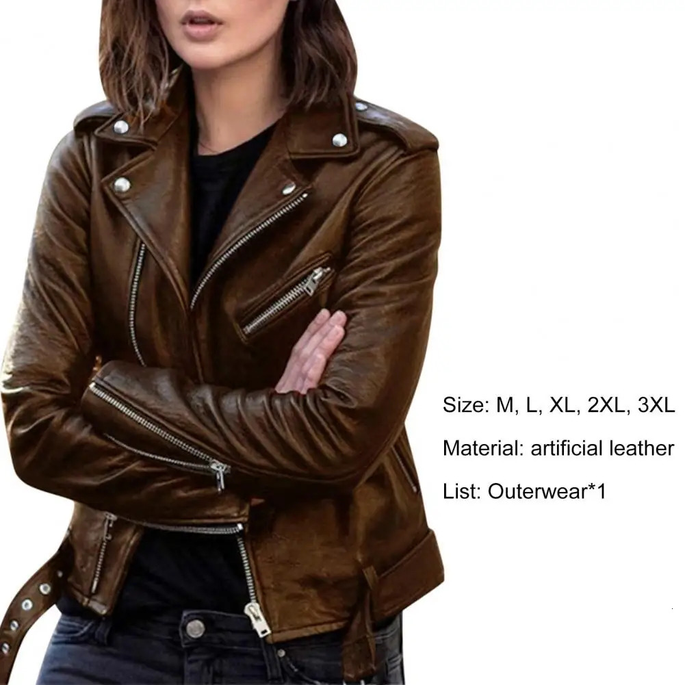 Autumn Short Jacket Solid Female Moto Biker Jackets Thin Ladies Cool Faux Leather Slim Outwear 250226