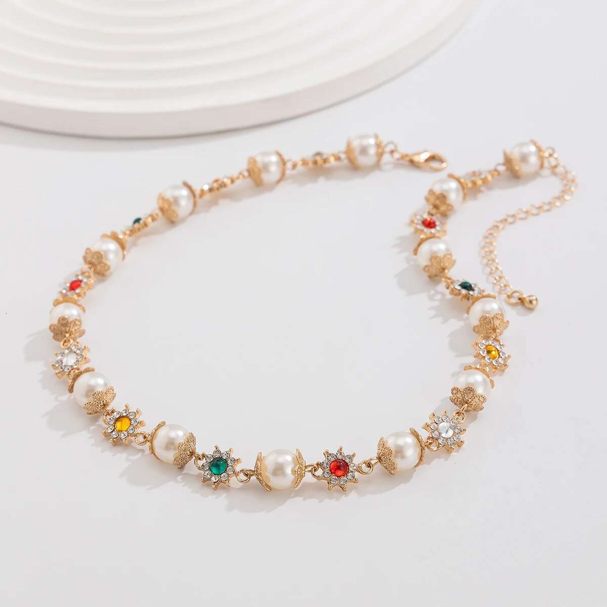 Salircon Rhie wers Beads Choker Necklace for Women Elegant Imitation Pearl Clavicle Chain Wedding Party Jewelry