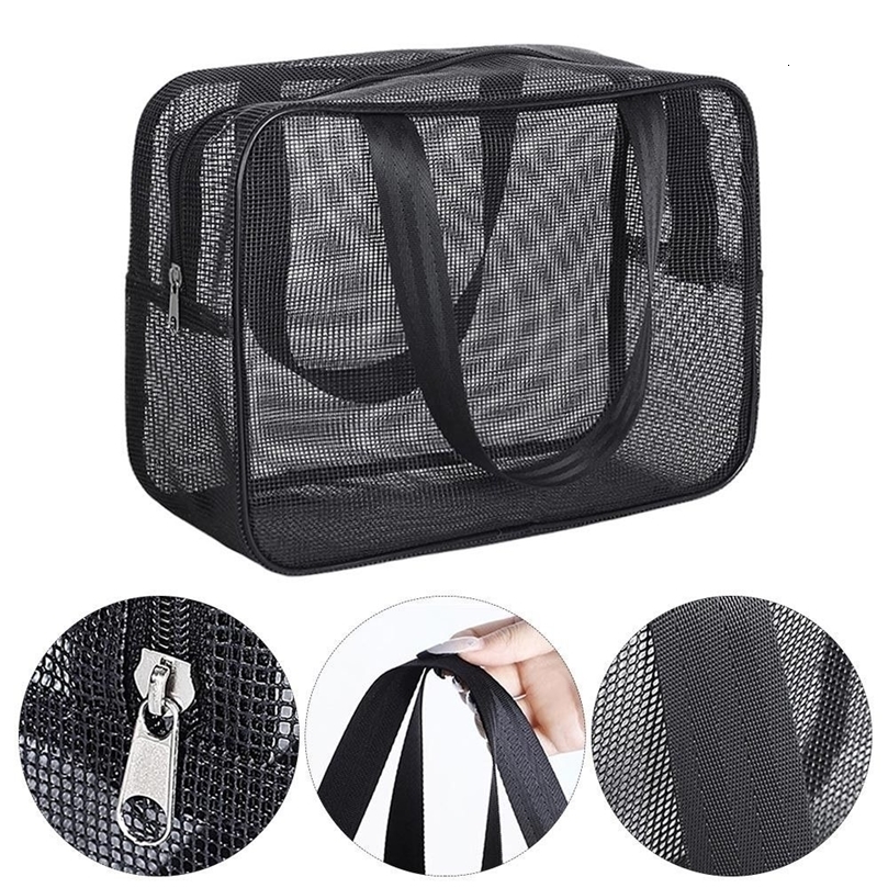 Portable Bathing Bag Mesh Shower Toiletry Pouch Travel Makeup Storage Holder Big Pockets Bathroom Carry Tote 250305