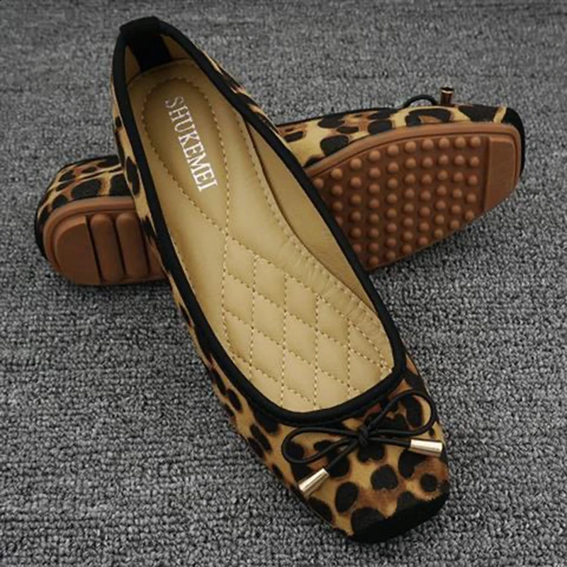 Spring Summer Shoes Women Ballet Flats Sweet Flat Bowknot Laides Shoes Big Size 42 Leopard DX295 250305