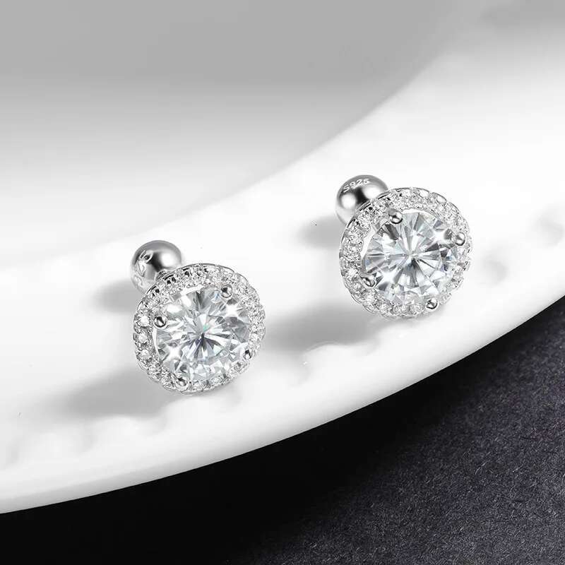 EWYA Trendy 0.5-1ct D Color Round Moissanite Screw Earring For Women Wedding Fine Jewelry S Sterg Sier Dia Earrings