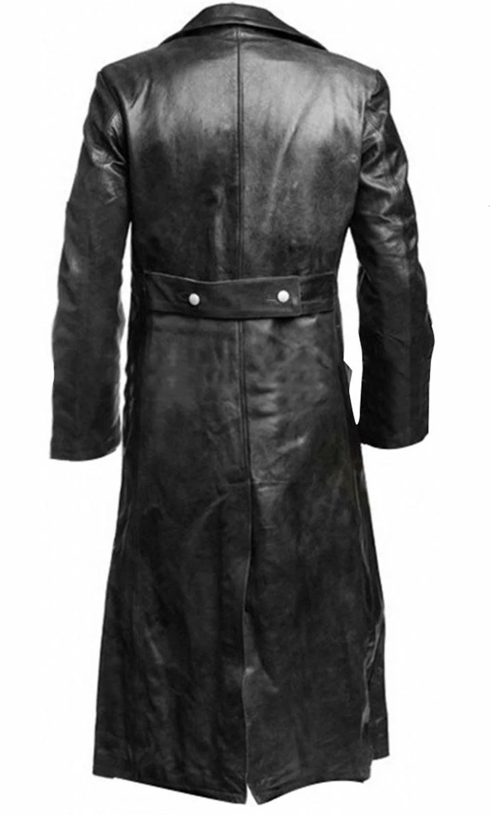 MENS GERMAN CLASSIC WW2 MILITARY UNIFORM OFFICER BLACK LEATHER TRENCH COAT y250225