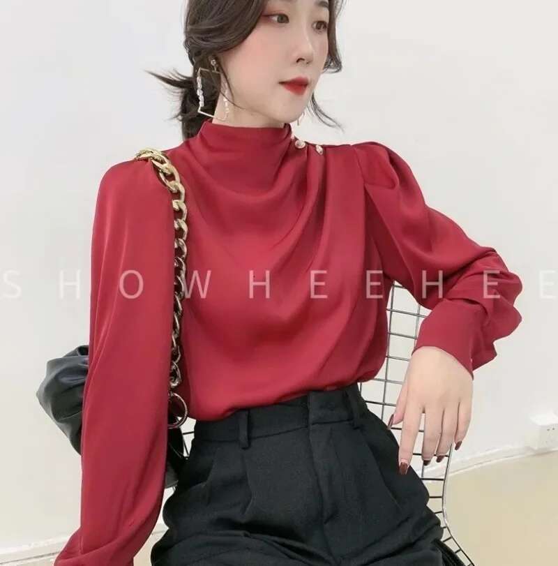 Satin Women's Shirts New Solid Casual Blouses Silk O-Neck Ladies Clothing Loose Long Sleeve Spring/Summer 2023 Fashion Tops