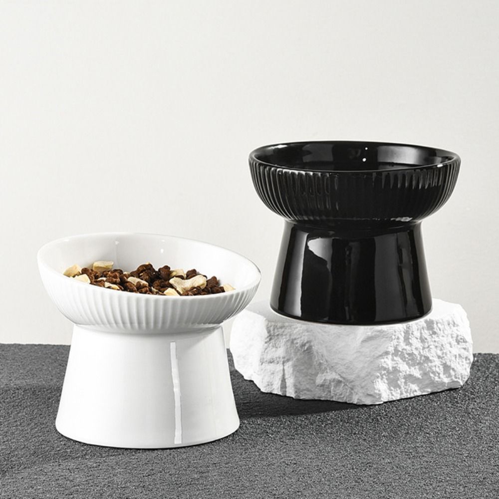 Ceramic Cat Bowl Creative Slanted/Flat Mouth Pet High Foot Bowl Non-slip Multi-use Pet Drinking Feeder Neck Protection