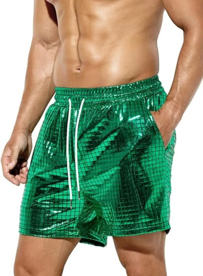2024 Bright Leather Shorts for Mens Casual European and American Three Color Beach Pants 250304