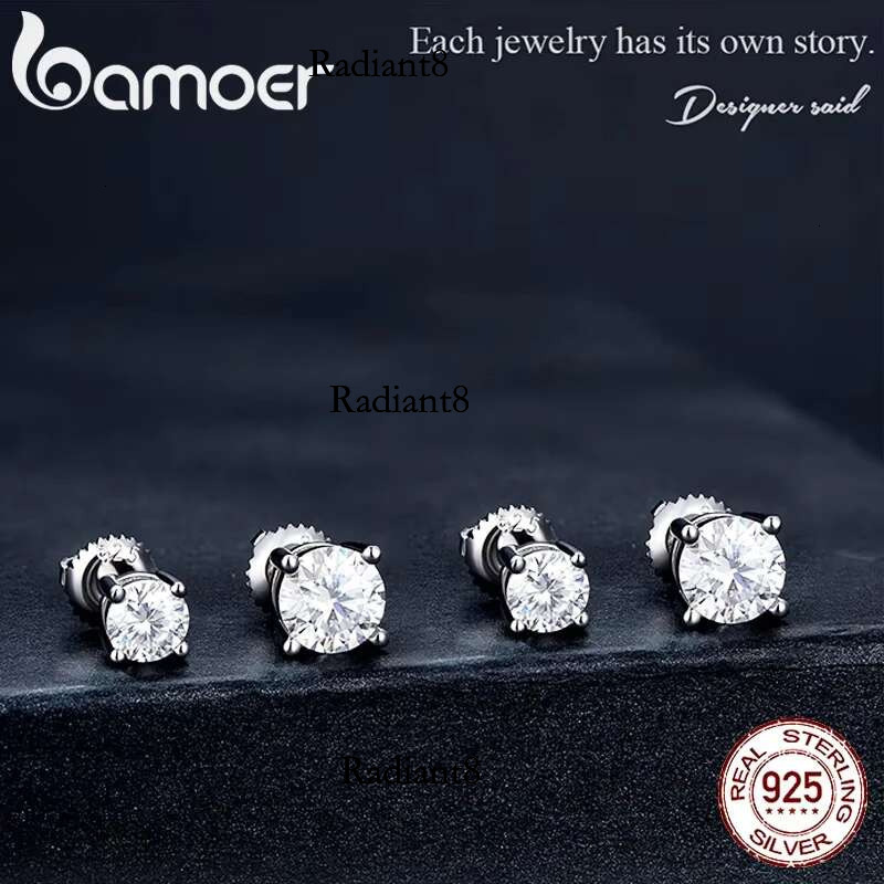 Bamoer 0.5-1ct Moissanite Screw Back for Women, D Color VVS1 Clarity Lab Created Dia Earring White Gold Earrings
