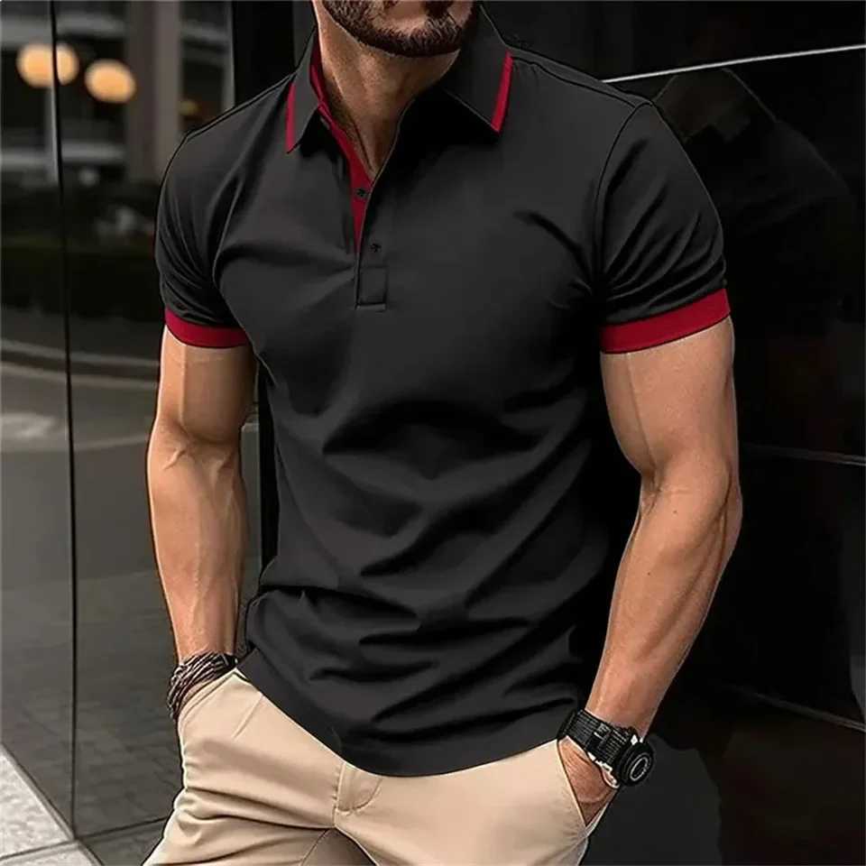 New Men Summer Clothes Short Sleeve Clothing Spell Color Digital Print Polo Shirt Men Business Clothing Golf Wear Street CasualT250225
