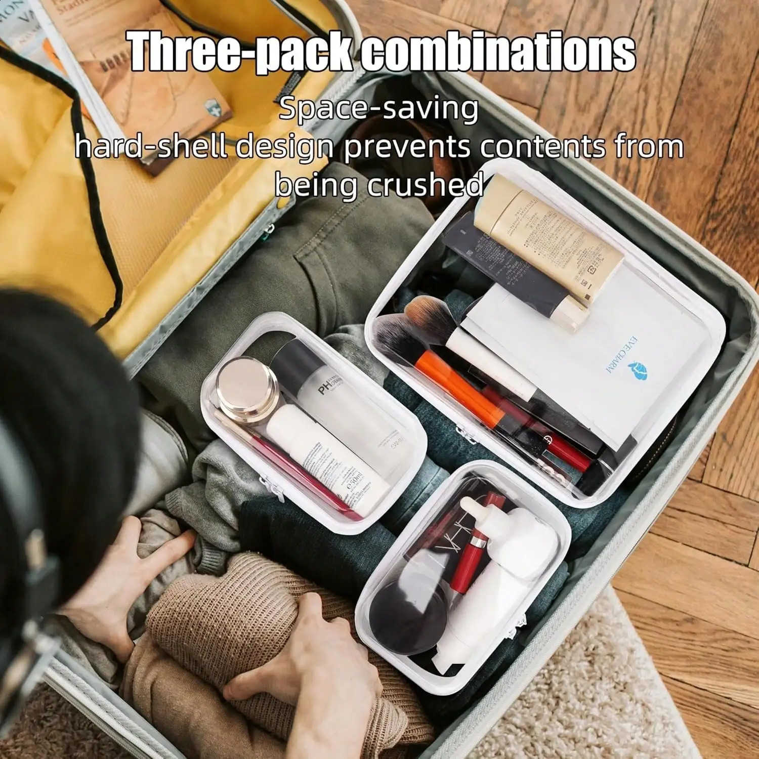Ship from US Transparent toilet bag waterproof zipper storage multipurpose cosmetic set suitable for travel 250305FBB