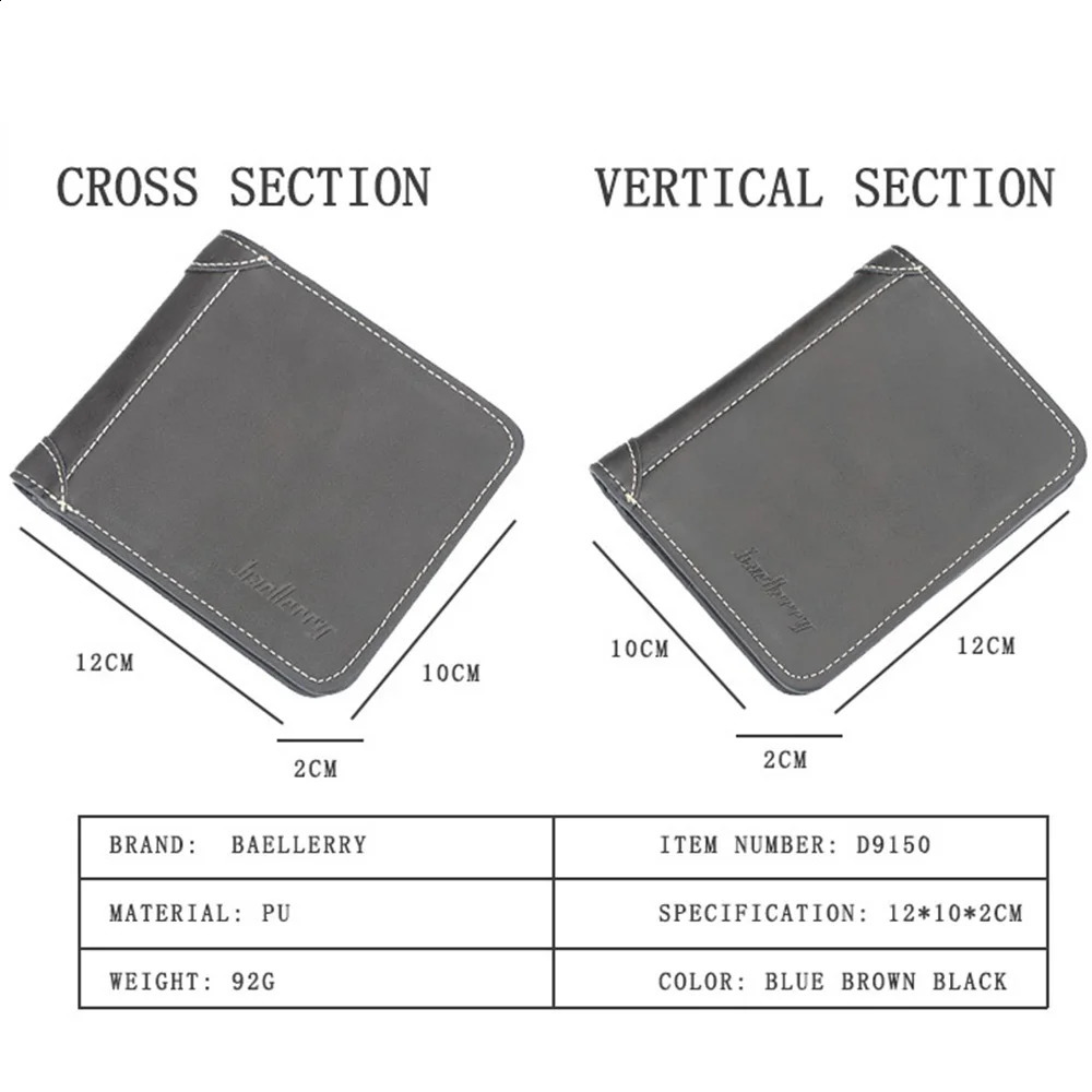 Baellerry Short y Men Wallets High Quality PU Leather Vintage Name Engraving Male Wallet Card Holder Small Purse 250305