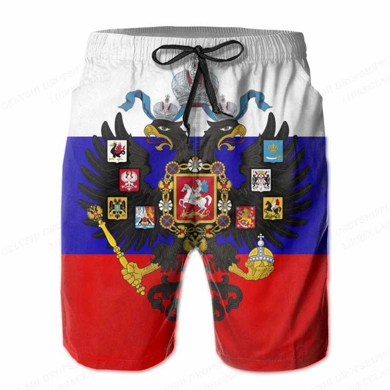 Russian Eagle Emblem Graphic Beach Shorts Mens 3D Russian Flag Bear Printed Board Shorts Swimsuit Homme 2024 Summer Swimsuit RelayXJ250304