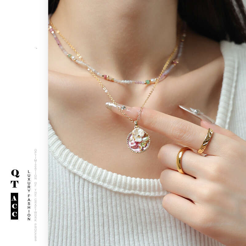 New Chinese ancient light natural pearl wer oil painting series accessories high-end design style necklace for women