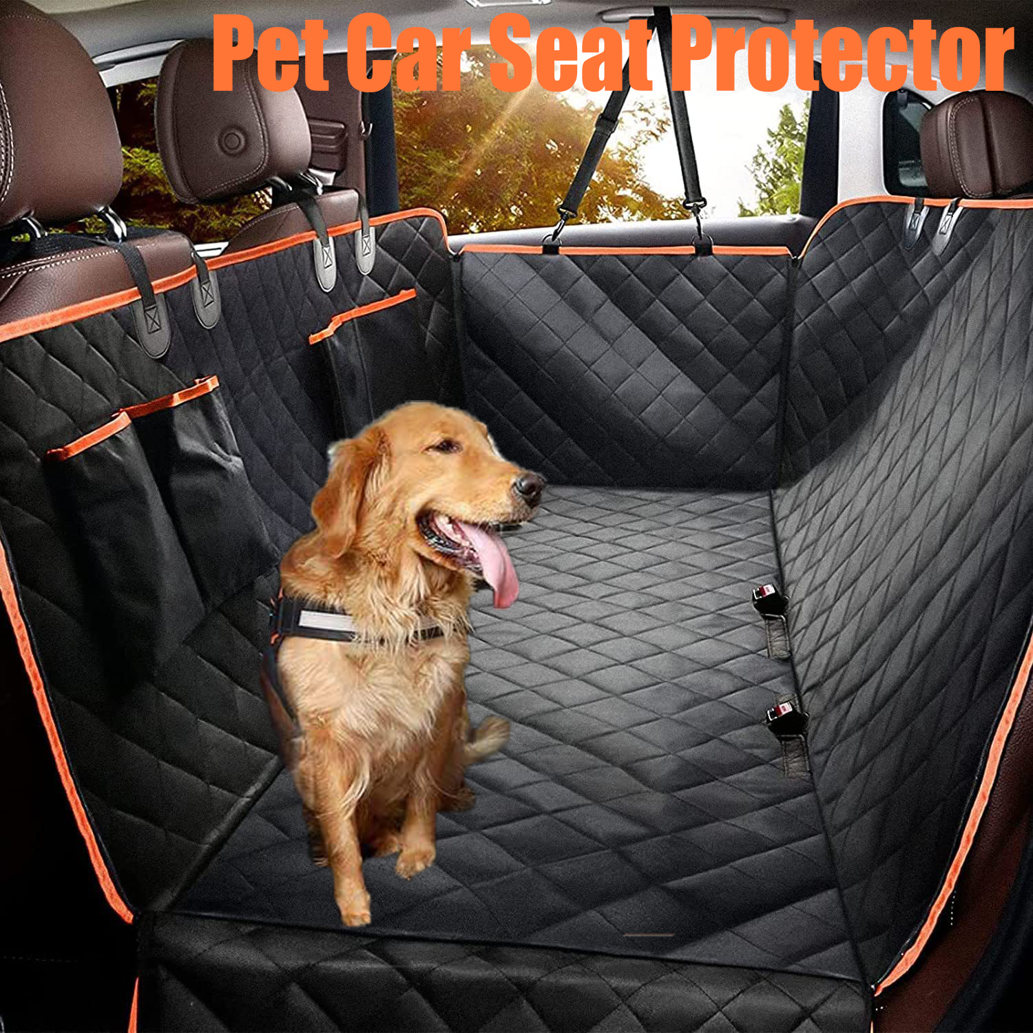 Dog Seat Covers Car Universal Scratchproof Dog Car Hammock Waterproof Car Back Seat Protector with 4 Bags Side Flap Pet Supplies