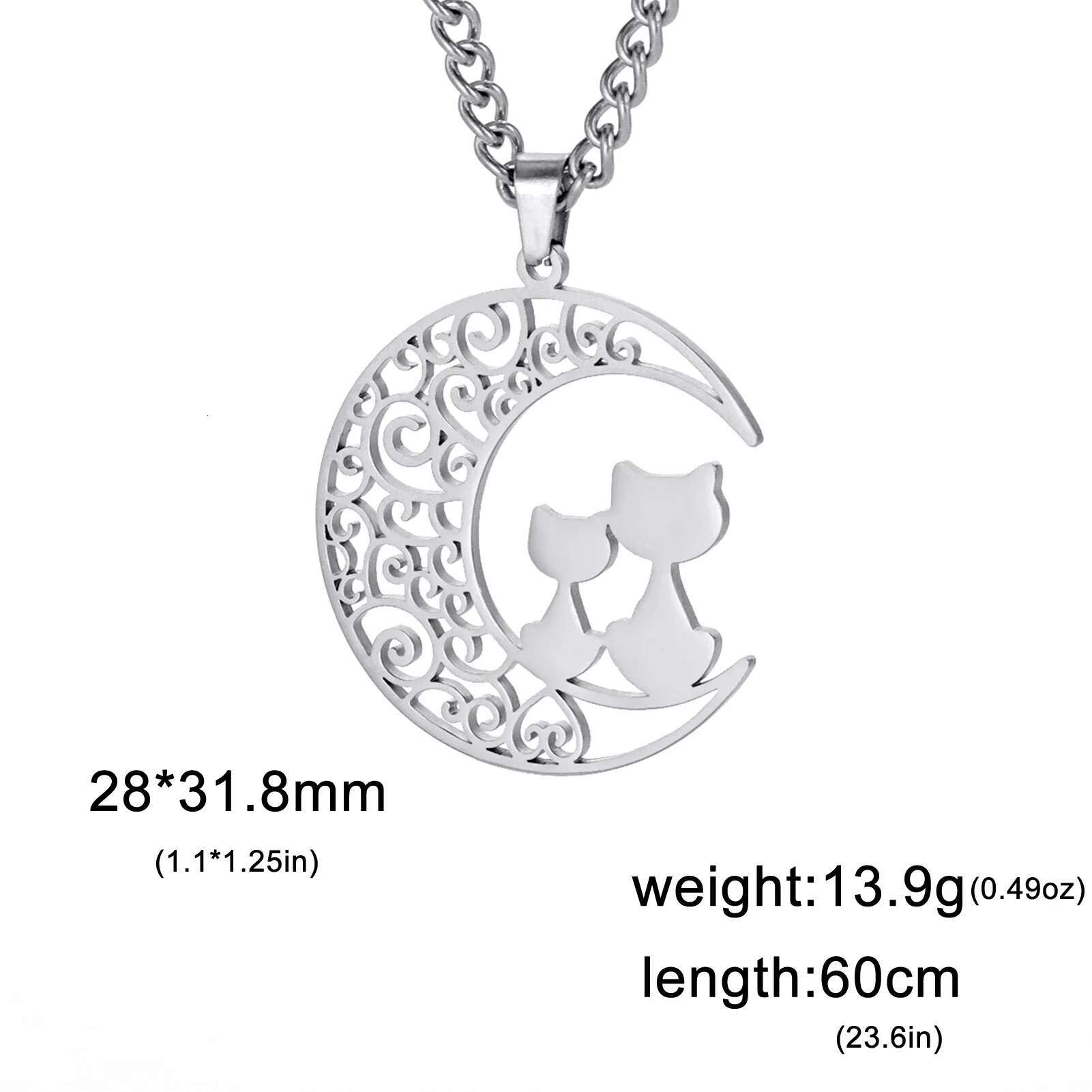Skyrim Two Little Cats Moon Pendant Stainless Steel Necklace Men's and Women's Fashion Cute Cat Valentine's Day Gift Jewelry New