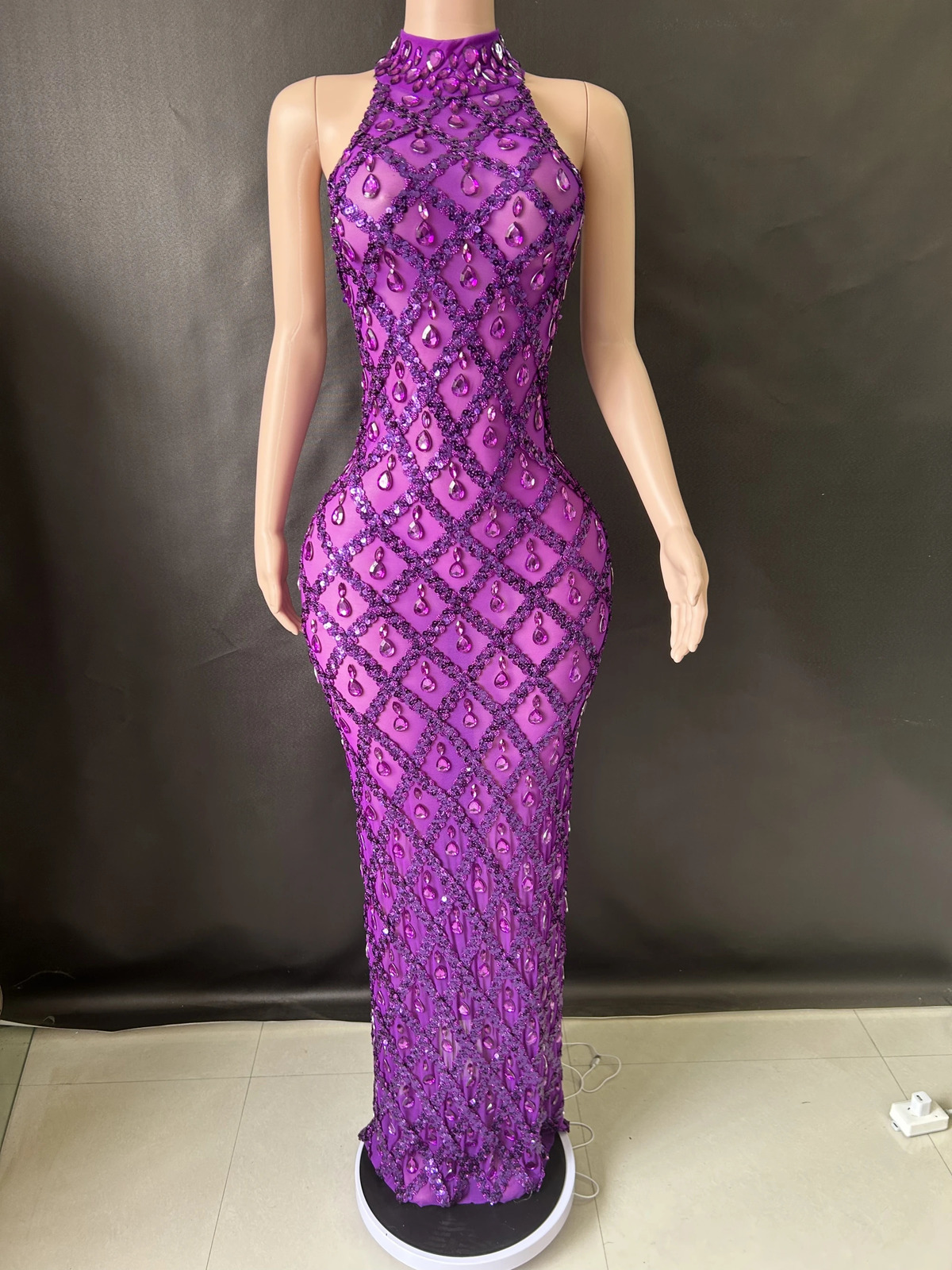 Women Sexy Stage Shining Sequins Dress Evening Prom Birthday Transparent Performance Singer Club Host 7G 250304