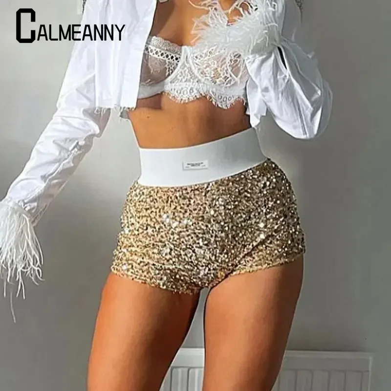 Summer Fashion Trend Sequined High Waist Mini Shorts Glitter Clothing Sexy Skinny Party Nightclub Women Streetwear 250304