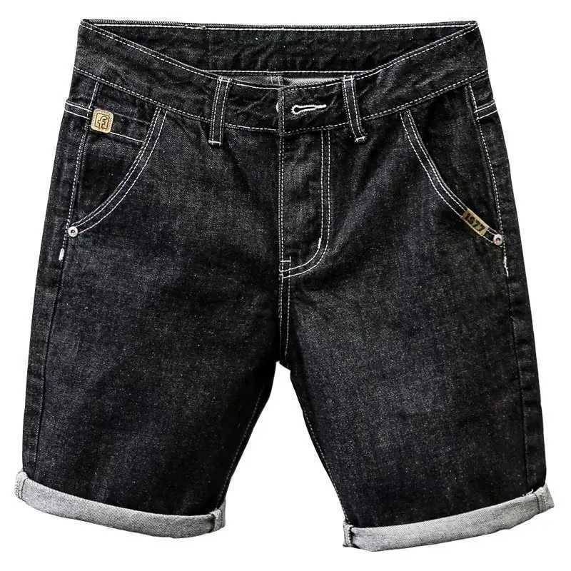 Summer Mens Elastic Slim Fit Denim Shorts Y2K New Harajuku Black Blue Cargo Jeans ShortsT250305