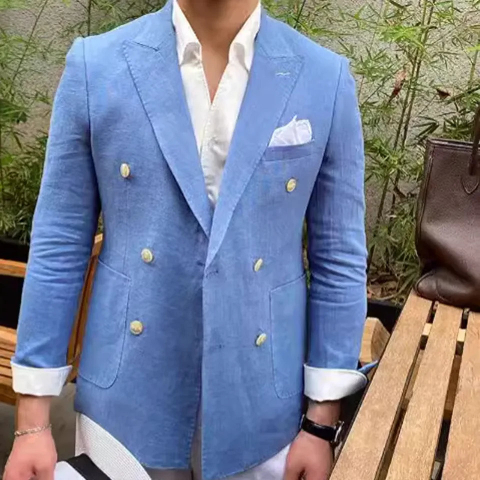 Mens Solid Double Breasted Slim Fit Lapel Blazers Business Prom Wedding Tuxedos Casual Fashion Versatile Suit 250224