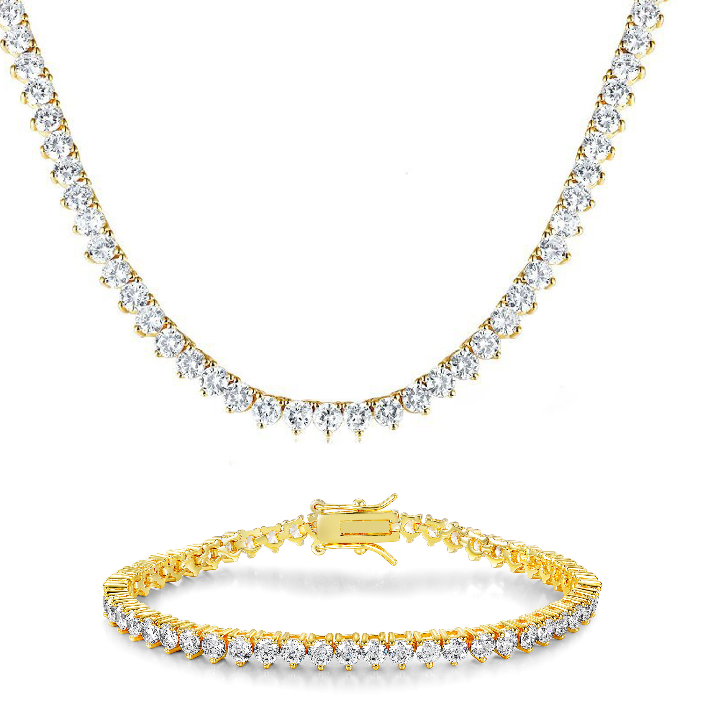 4MM wide 3 prong diamond iced out chain necklace designer for women stainless steel plated gold silver tennis necklace hip hop designer jewelry valentines day gift