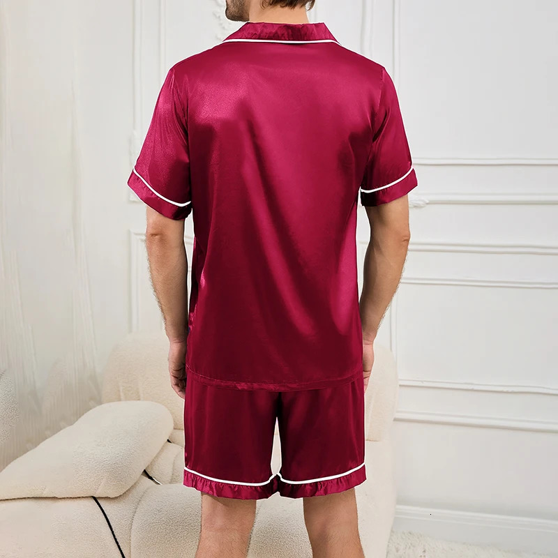 Mens Pajamas Set For Summer Short Sleeve Pocket Button Down Shirt Shorts Pyjama Loungewear Set Sleepwear Pijama Home Clothing 250304