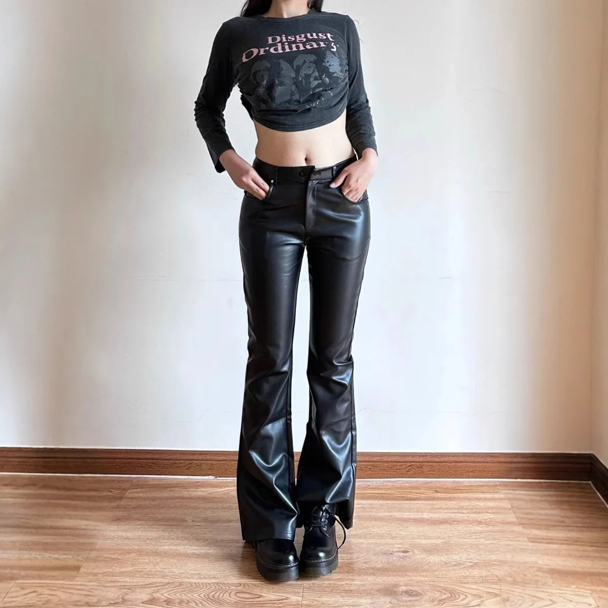 Plus Size Black High-Waisted Micro Flare Womens Pants American Style Sexy Tall Leggings Casual Autumn Fashion Long Pants 250304