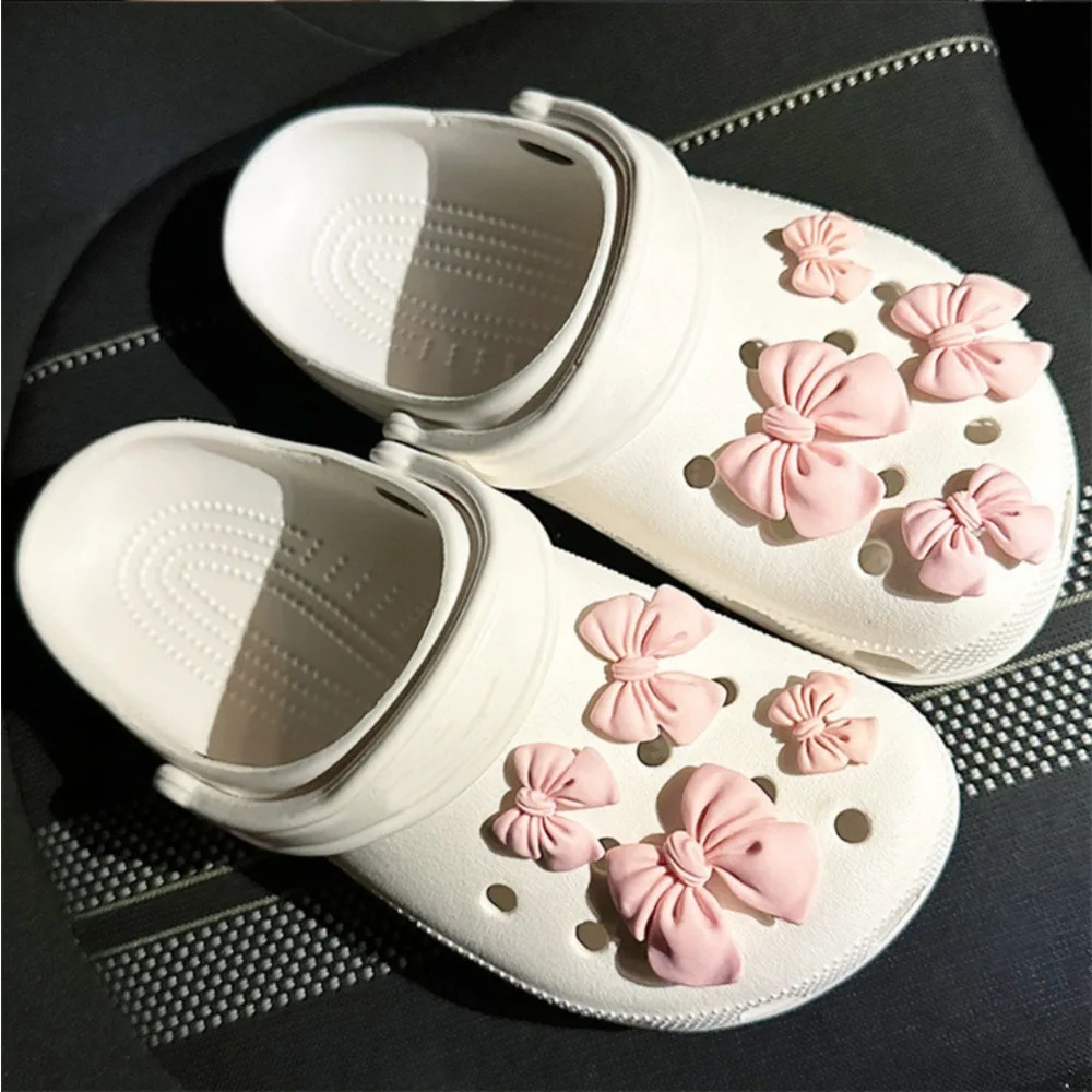 Cartoon bow hole shoe talisman decoration cute rubber purple tie shoe flower shoe buckle DIY 3D hole shoe accessories 250218