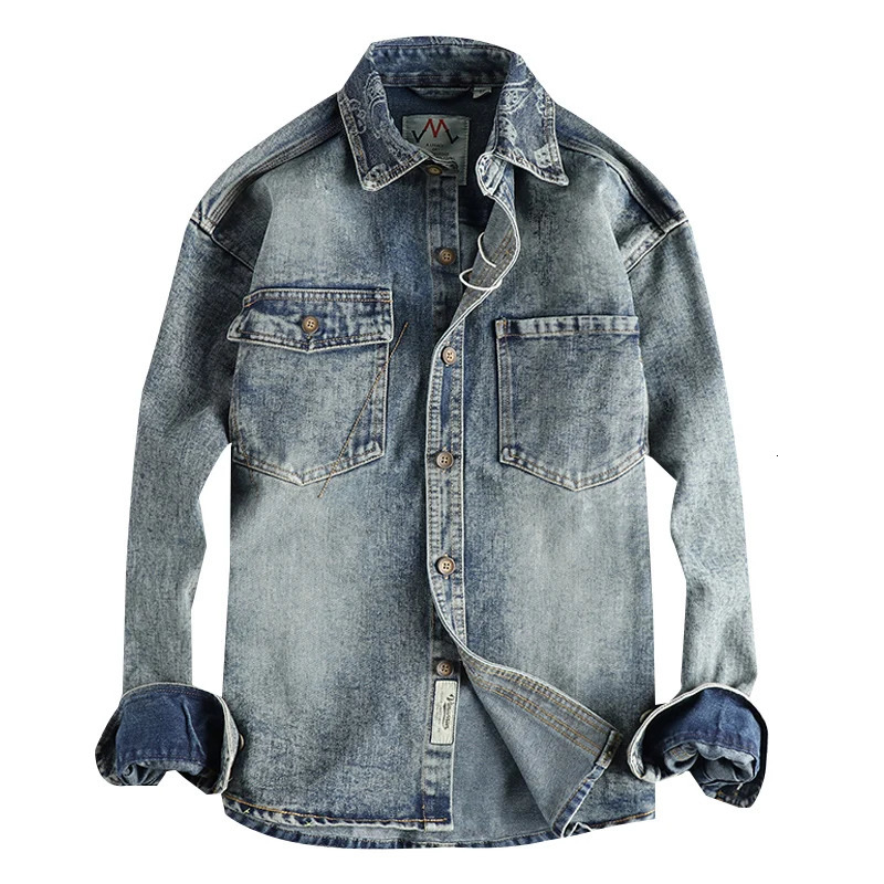 2024 Autumn And Winter American Retro Long Sleeve Lapel Denim Mens Fashion Pure Cotton Washed Old Multipocket Casual Coat 250225