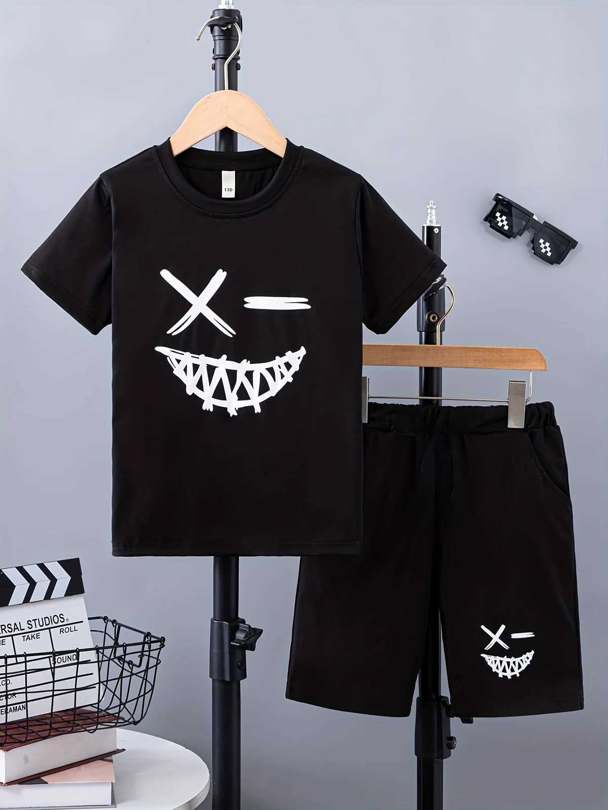 Kids Clothes Boys Girls Summer Dring Top Shorts 2 Pieces Set Teenage Boy Printed Tracksuit Childrens Casual OutfitXJ250305