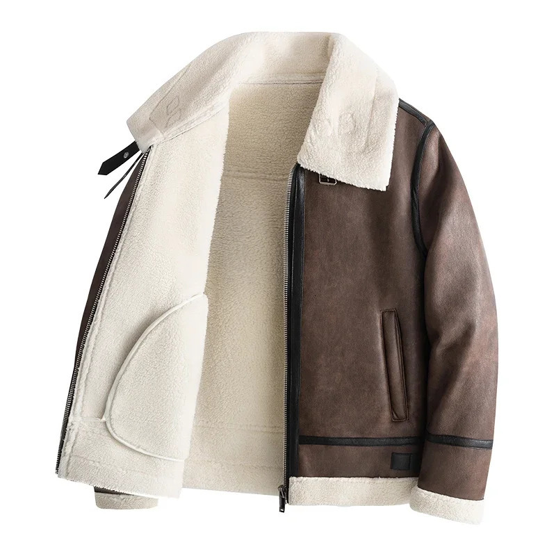 Warm Cashmere Leather Coat Thickened Sheepskin Mens Fur Lamb Wool Jackets y250225