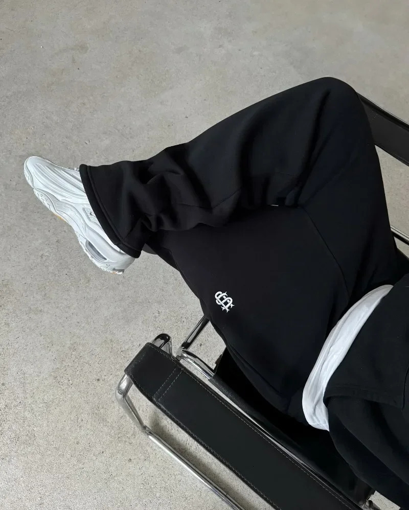 Retro Straight Pants Tracksuit Streetwear Pants Personalized Pant Leg Zipper Embroidery Y2k Hip Hop Casual Joggers Men Pants 250304