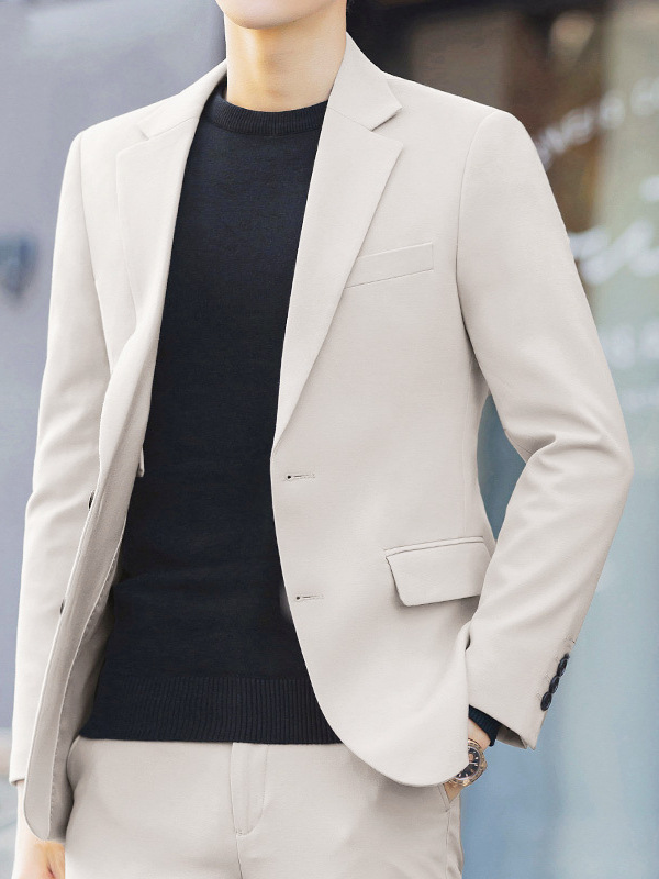 H33Elegant Male Korean Inspired Casual Outfit Sleek High-End Suit Jacket with Unique Drapery