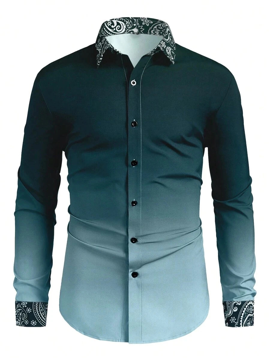Mens casual gradient long sleeve shirt Happy Year soft and comfortable n plus size 6XL 250227