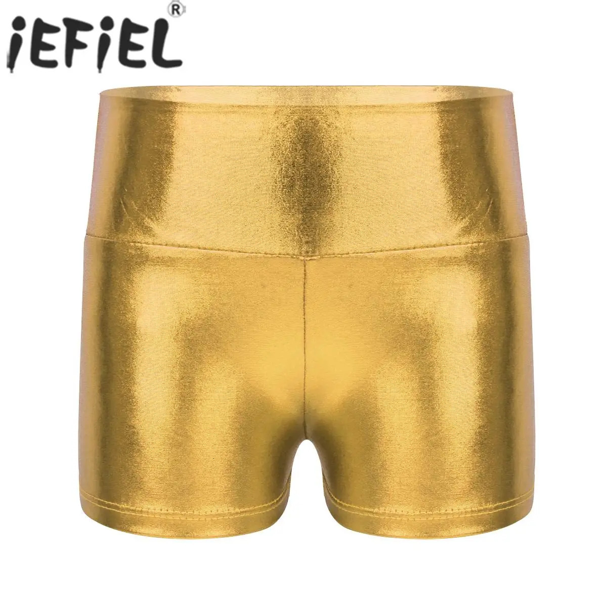 Kids Girls Metallic Shiny Ballet Dance Gymnastics Shorts Bottoms High Waist Fitness Workout Yoga Cheer Dancewear Activewear 250304