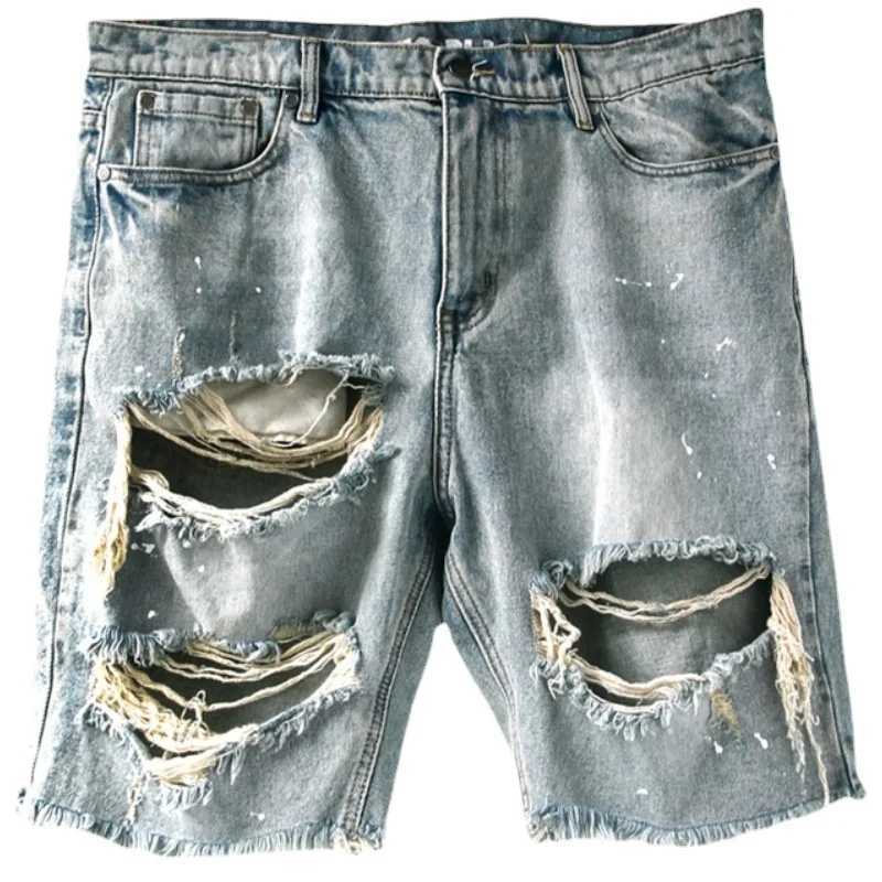Summer Mens Fashion Hiphop Hole Denim Shorts Rough Edge Beggars Capris Men Jeans Short PantsT250305