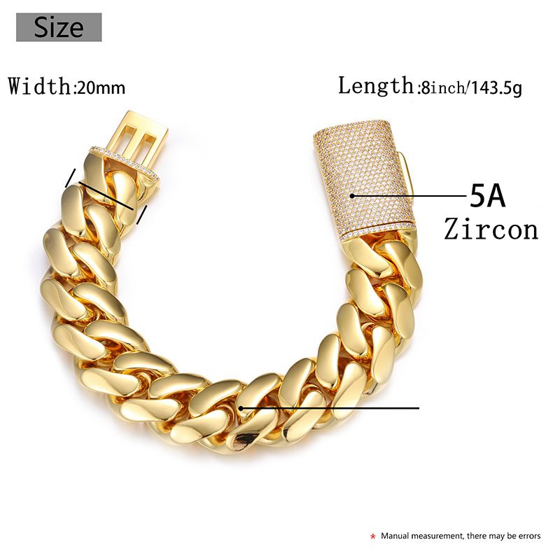 10-22mm Hip Hop Miami Cuban Link Chain Bracelet TopBling 5AAA+ CZ 14K Real Gold Plated Men Jewelry