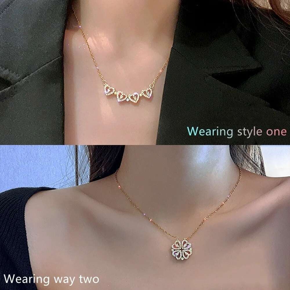 Magnetic Ladies Heart Shaped Clover Necklace Lucky 4 In 1 Love Pendant Jewelry Gift