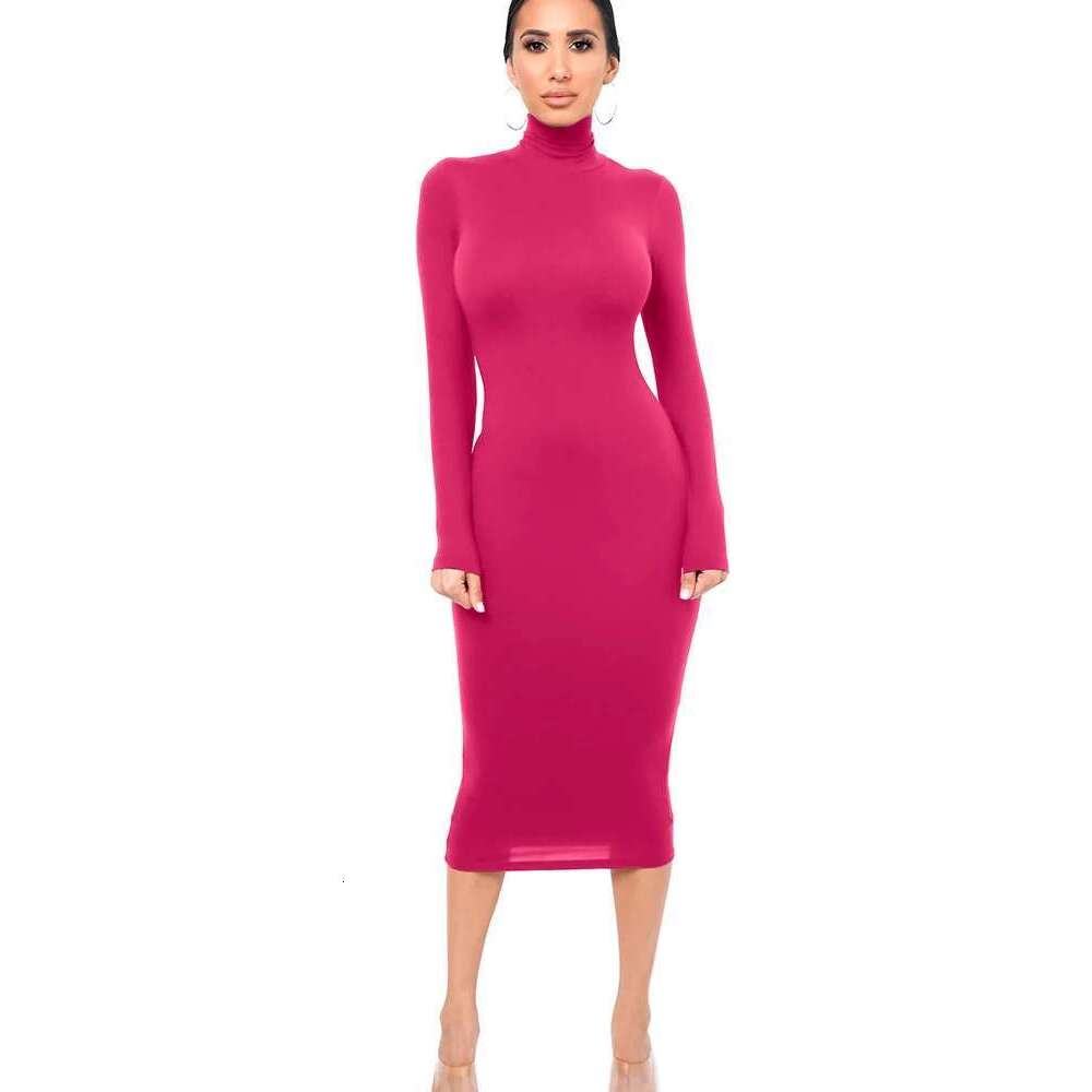 Black Winter Turtleneck Sexy Women Dress Autumn Long Sleeve Skinny Midi Boydcon Casual Blue Plush Knee-Length Party Club KLMY