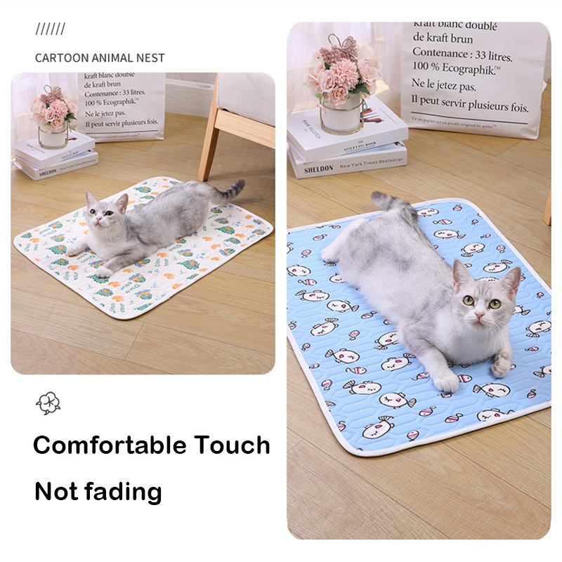 Cat Dog Sleeping Mat Pet Summer Cooling Latex Pad Cute Cartoon Pattern Kennel Ice Silk Cool Mats Floor Sofa Blanket Pet Supplie