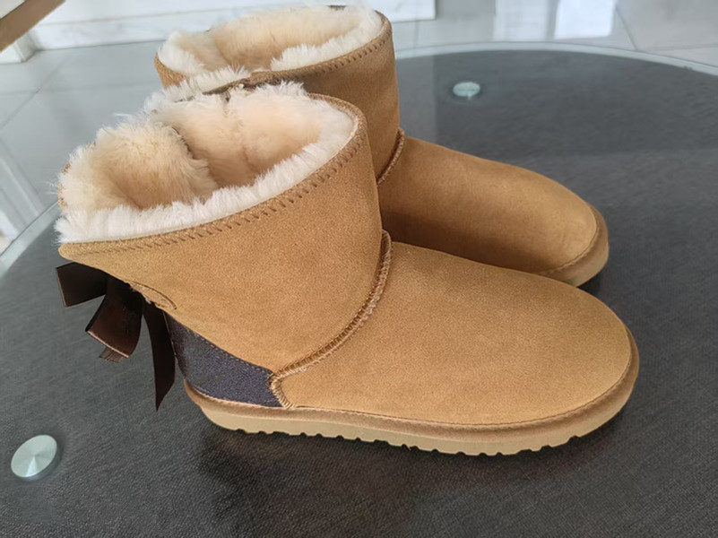 High quality Aus bow short women snow boots Soft comfortable Sheepskin keep warm plush boots with card dustbag beautiful gifts