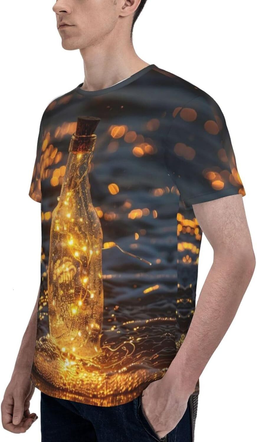 Mens T shirt Drift Bottle 3D Printed T-Shirt for Men and Women - Glowing Bottle Graphic Casual Trendy Crew Neck Tops Tee tee Casual tops summer clothe