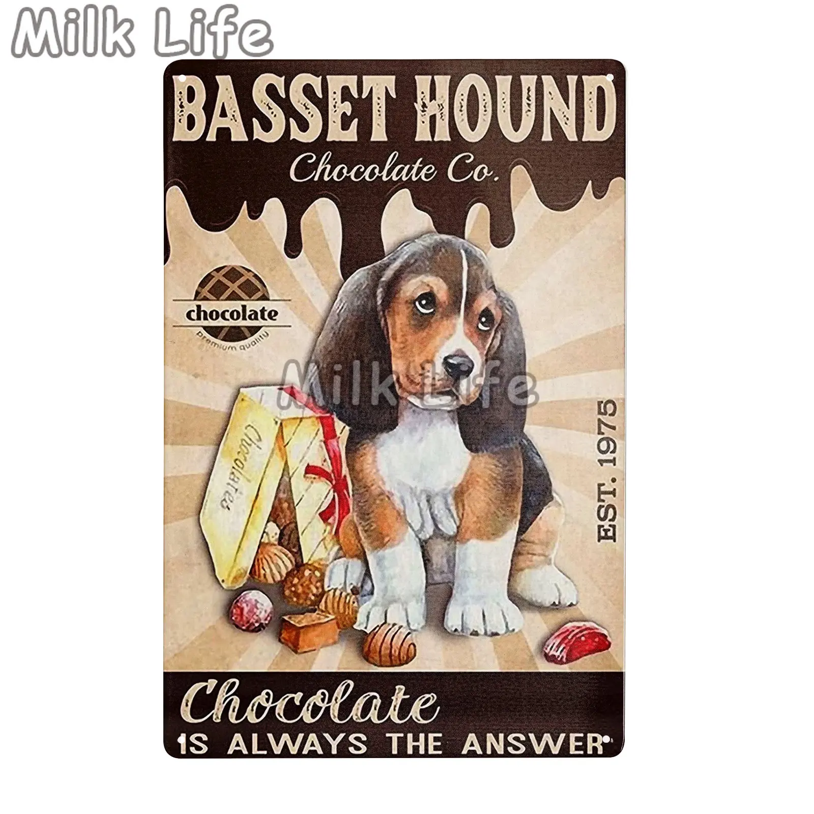 Basset Hound Dog Metal Sign Tin Poster for Home Room Bar Pub Cafe Kitchen Pet Shop Restaurant Wall Art Painting Decor 20*30 CM