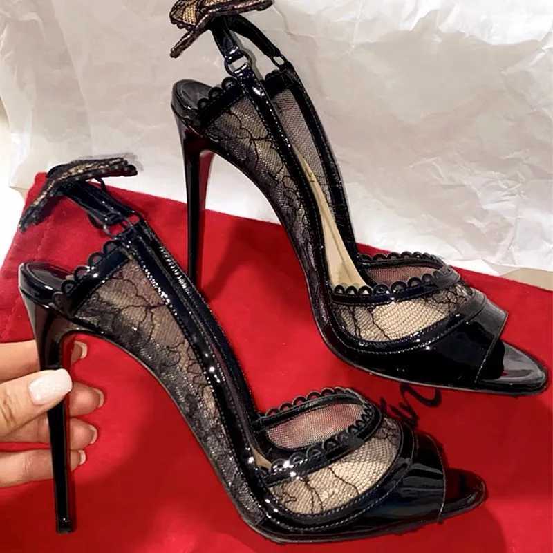 Sexy Lace Bowknot Thin High H Wen Fish Mouth Elegant Designer Striptease Banquet Dress Shoes Fi Brand Sandals Wen Y250304