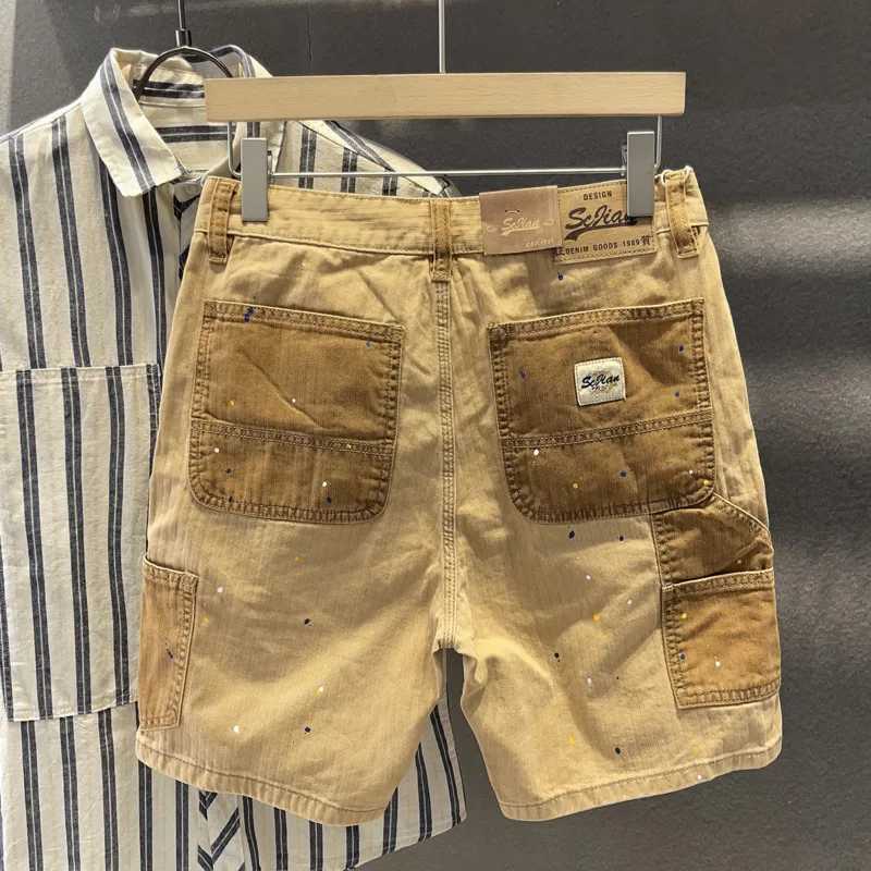 PFNW Fashion Splicing Casual Shorts Mens Loose Straight Splash Ink Color Collision Design Five-minute Pants Summer Tide 28W5962T250305